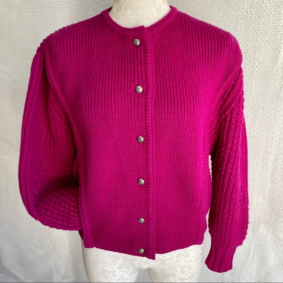 Vintage M/L Handwoven Wool Cardigan Knit Jacket - Picture 1 of 8